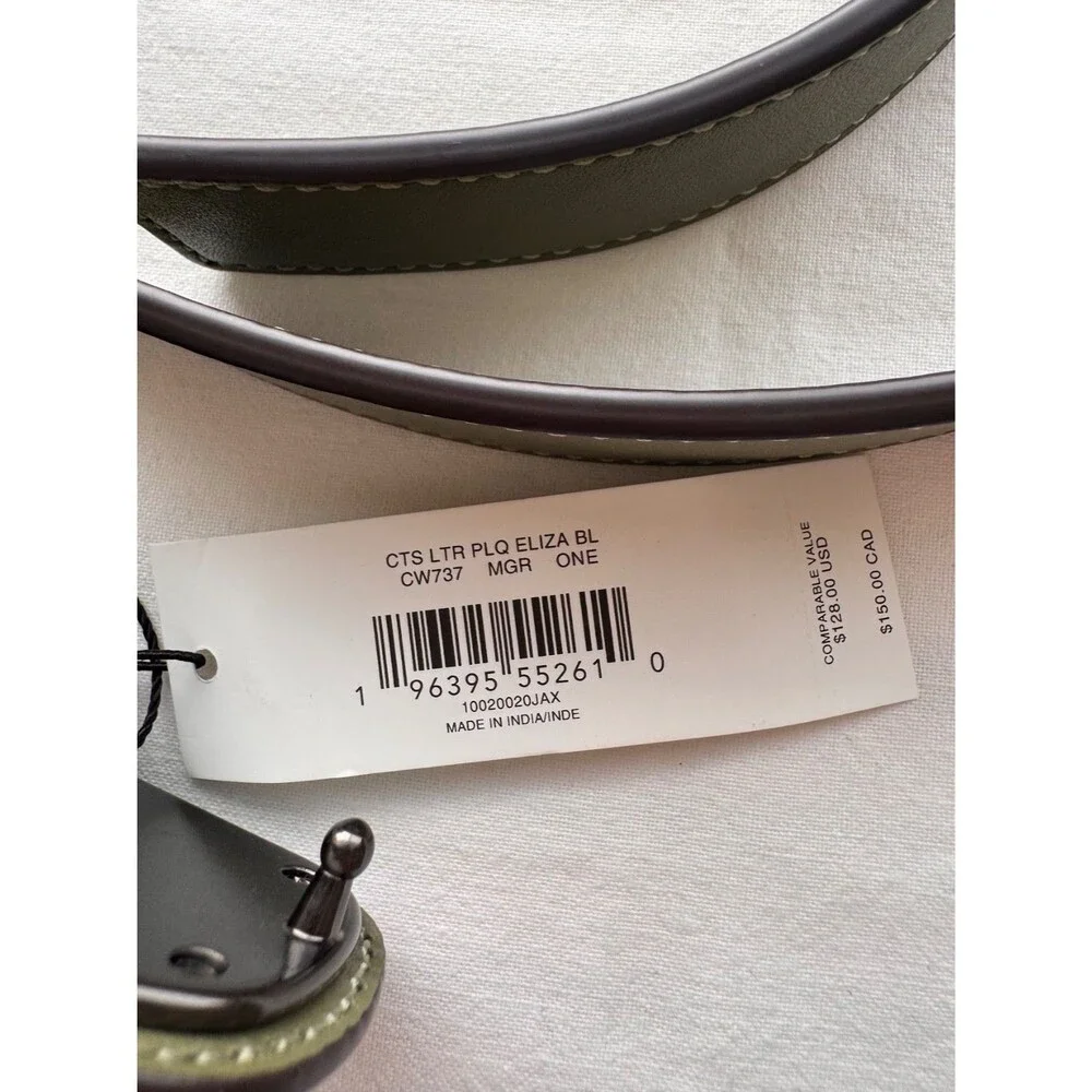 Coach Eliza Reversible Belt Military Green Plaque Buckle Cut To Size OS NWT Rare